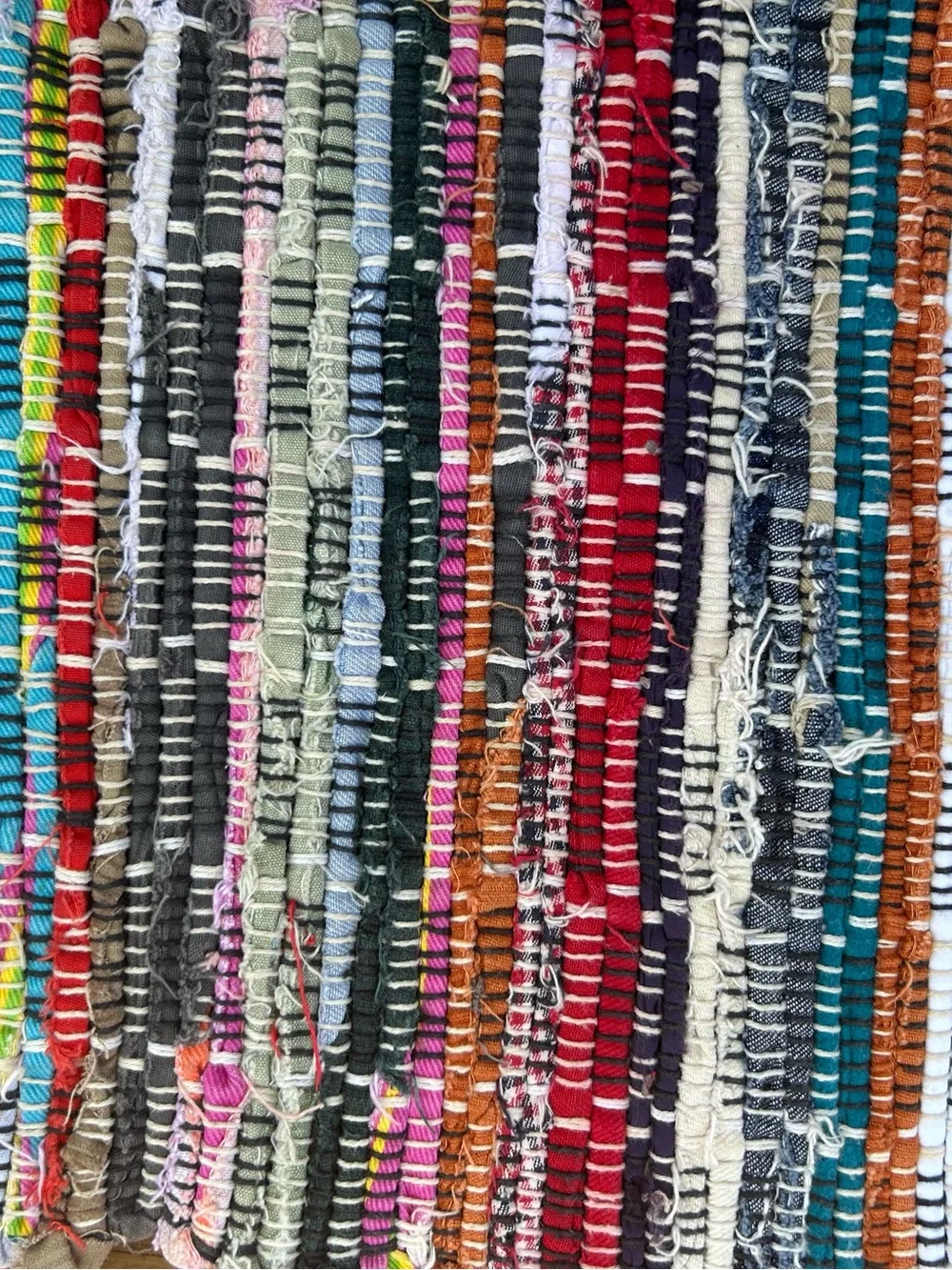 Vintage Rug Handwoven Multicolor Striped Rag Fringe Boho Runner Hallway 47x25
